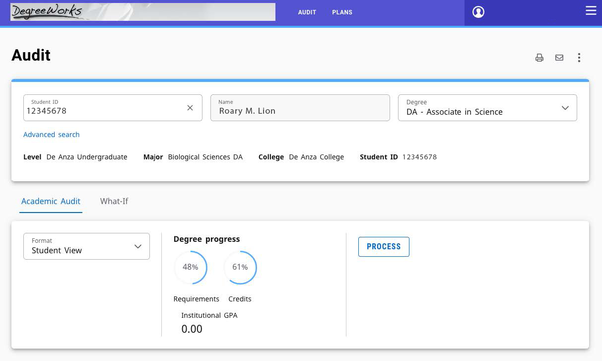 Degree Works dashboard