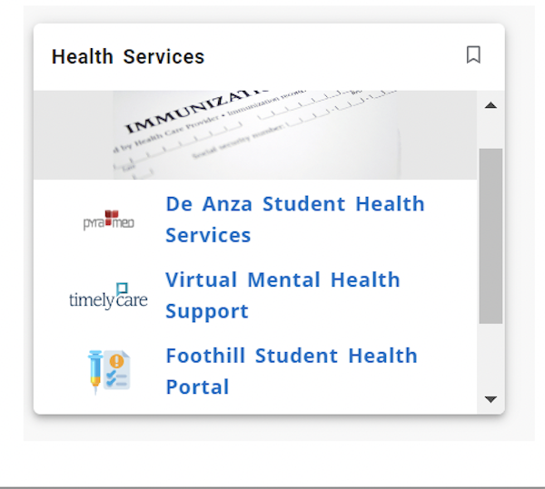 Health Services card in MyPortal