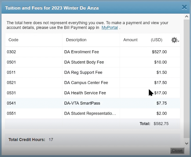 tuition and fees list